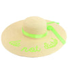 Do Not Disturb Weaved Beach Embroidered Bead Floppy Wide Brim Sun Hat Ribbon Bow