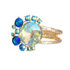 Gold Round Blue Crystals Hinge Cuff