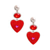 Silver Red Stone Heart Earrings