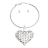 Silver Rigid Collar XL Rhinestone Heart Set