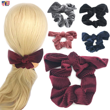 Hair Head Band Bow Ribbon Tie Ribbed Corduroy Velvet Tumble Scrunchies Holder