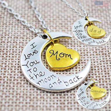 Europe Silver Moon Heart Necklace Family Pendant Mom Mama Mother's Day