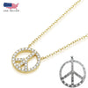 Gold Silver Rhinestone Crystal Cubic Peace Sign Symbol Pendant Long Necklace