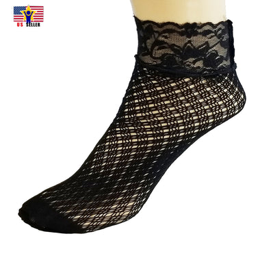 Women Sheer Fashion Sexy Stocking Hosiery Mesh Black Lace Fishnet Ankle Socks