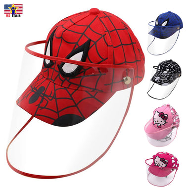 Protective Baseball Kid Child Kitty Spiderman Cap Hat Detachable Shield Spit