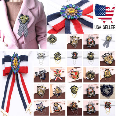 Unisex Vintage Brooch Bowknot Plated Trendy British Navy Badge Collar Ribbon Pin