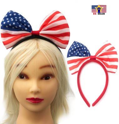 Women American USA Flag Headband Hairband Bow Hair Head Ribbon Hoop 4th of July