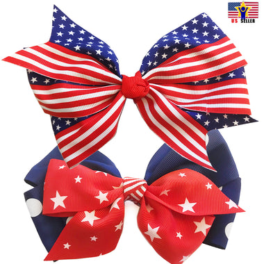 Patriotic American Flag Heart Ribbon Bow Tie Hair Pin Headband USA 4th of July