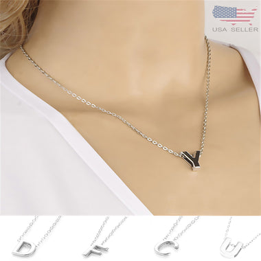 Girl Silver DIY Capital Letter Name Alphabet Initial Link Chain Pendant Necklace