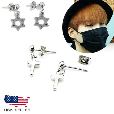 KPOP BTS Bangtan Boys Bulletproof Scout Six Awn Star Cross God Silver Earrings