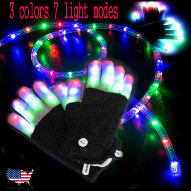 1~2 PCS Magic Black LED Glow Rave Light Flashing Luminous Gloves Halloween Party