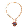 Round Link Multi Color Heart Toggle Necklace