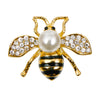 Designer Style Rhinestone Bee Brooch Pin with Pearl Detail