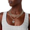 Silver 3 Layer Chain Locked Heart Necklace