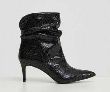 Black Polyurethane Python Effect Texture Boots