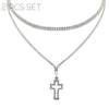 Silver Rhinestone Cross 2 Choker Set