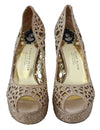 Beige Leather GOLD JUNGLE Strass Heels Shoes