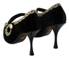 Black Embellished Velvet Mary Jane Pumps Shoes