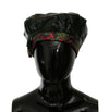 Black Lamb Leather Floral Print Beret Hat