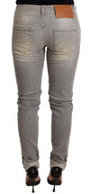 Gray Cotton Slim Fit Folded Hem Women Denim Pant