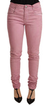 Pink Cotton Slim Fit Women Denim Skinny Pants