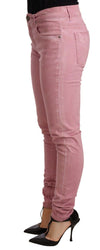 Pink Cotton Slim Fit Women Denim Skinny Pants