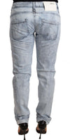 Light Blue Washed Cotton Folded Hem Denim Trouser