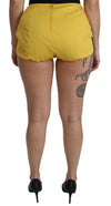 Yellow Black Cotton Jewelled Hot Pants Shorts