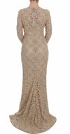 Beige Floral Lace Sheath Maxi Dress