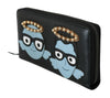Black #dgfamily Leather Zip Continental Clutch Wallet