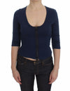 Blue Cotton Top Zipper Deep Crew-neck Sweater