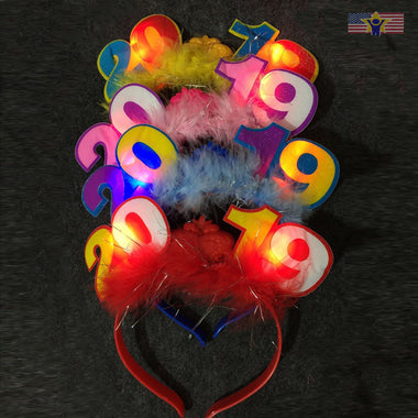 2019 Happy New Year Party LED Headband Light Up Glowing Hair Band Flashing Shade