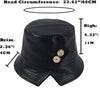 Women Spring Collapsible Button Deco Leather New Bucket Hat Fisherman Sun Cap