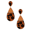 Leopard Fur Wood Teardrop Earrings
