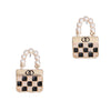 Cream Handle Checker Handbag Earrings