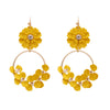 Yellow Flower and Gold Drop Hoop Earrings