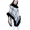 White Plaid Print Fur Poncho