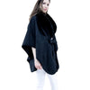 Black Puffy Fur Shawl Belted Coat