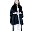 Black Puffy Fur Shawl Belted Coat