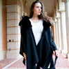 Black Puffy Fur Shawl Belted Coat