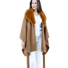 Camel Puffy Fur Shawl Belted Coat