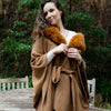 Camel Puffy Fur Shawl Belted Coat