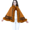 Camel Faux Fur Greek Key Ruana