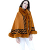 Camel Faux Fur Greek Key Ruana